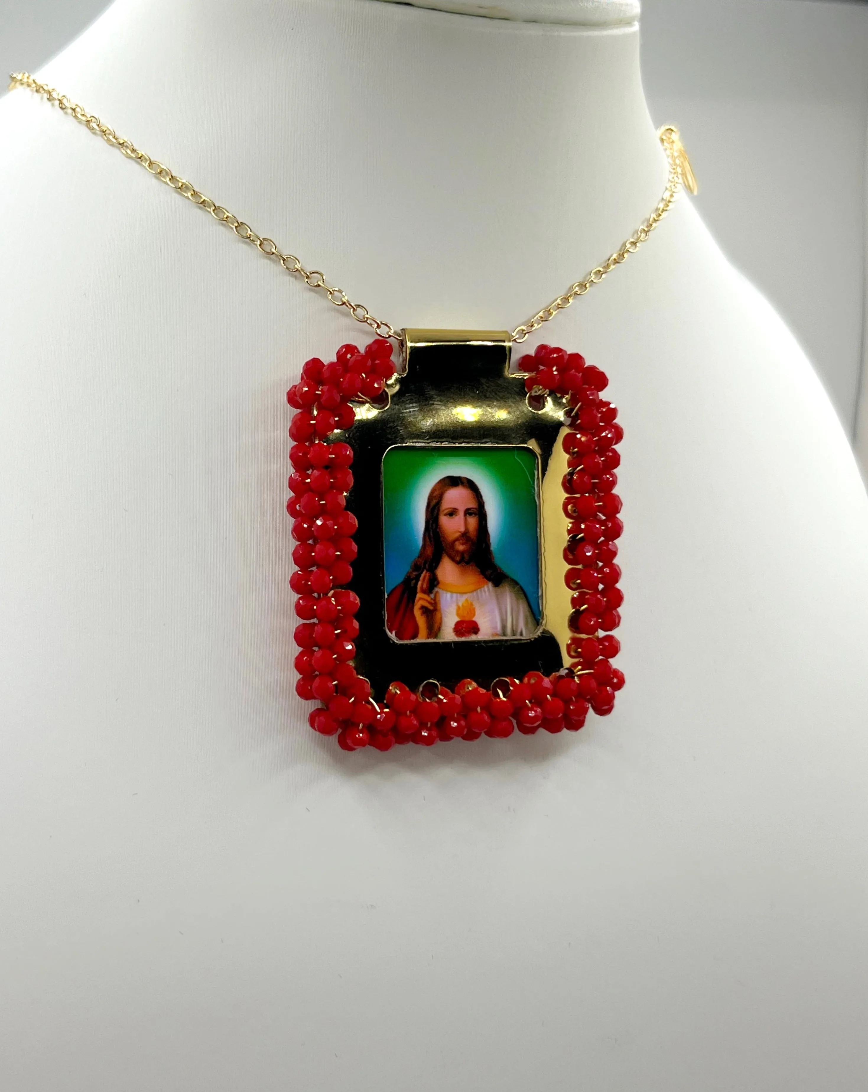 JESUS SCAPULAR RED NECKLACE (GRANDE)