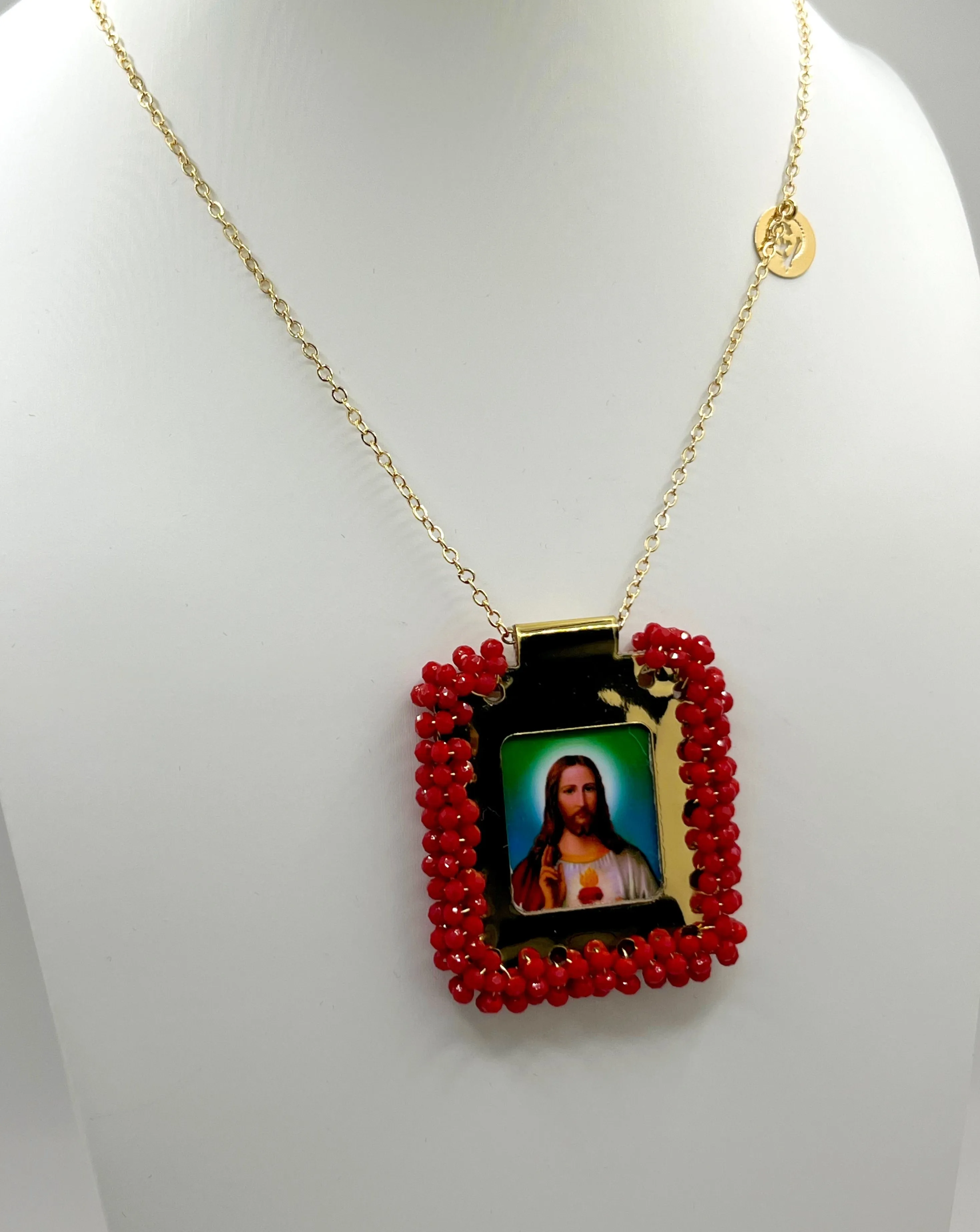 JESUS SCAPULAR RED NECKLACE (GRANDE)