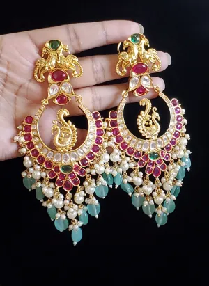Keerthi Swetha Heavy Peacock Long Chandbalis SB25 Mint
