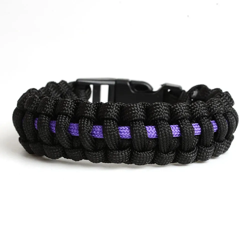 Keisha Lena Outdoor Travel Camping Thin Blue Line Black Braided Cobra Weave Plastic Buckle Paracord Survival Bracelet Police