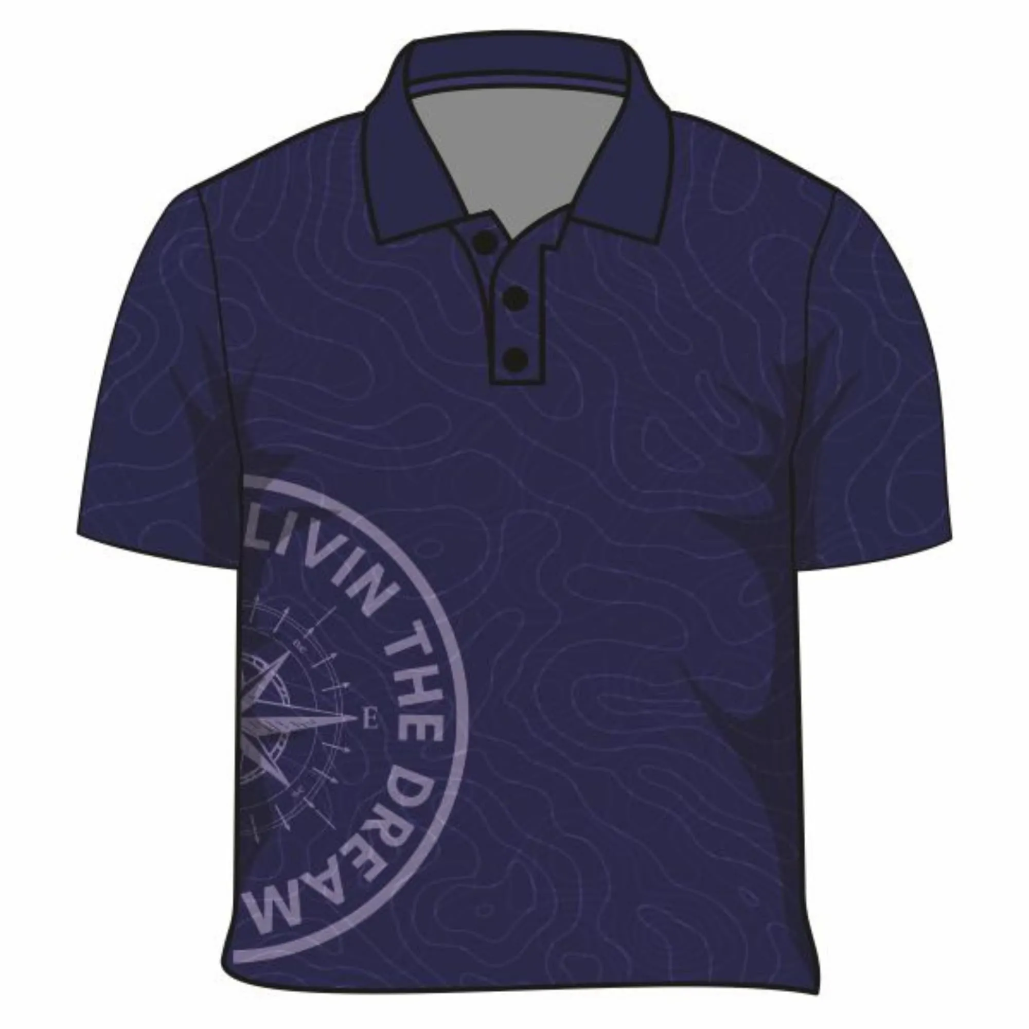 Kids | Compass  Topography Navy Blue Fishing Shirt