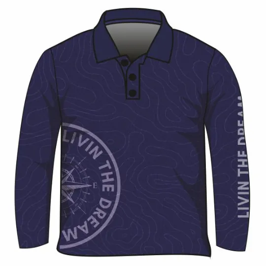 Kids | Compass  Topography Navy Blue Fishing Shirt