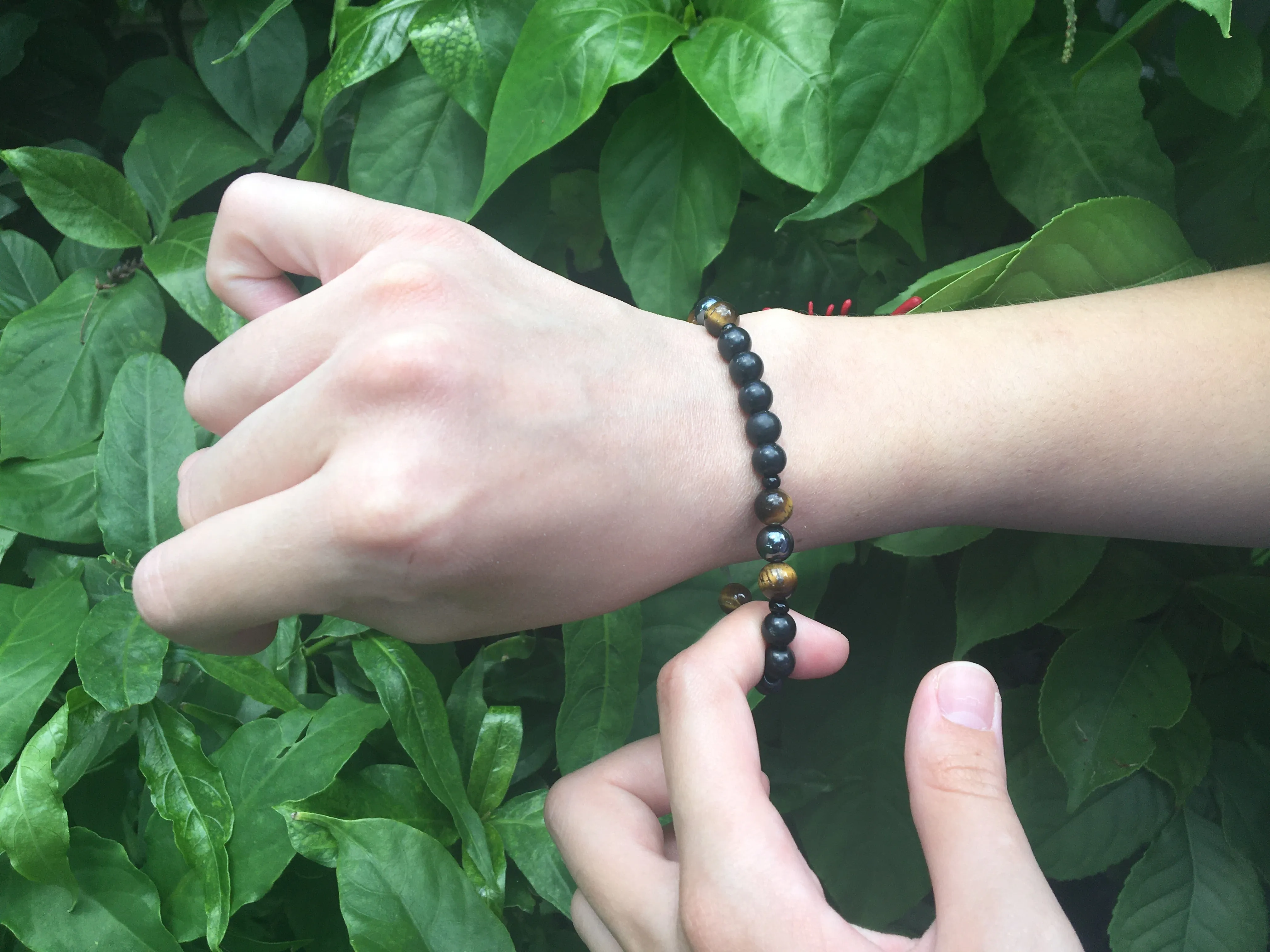 Kid's Triple Shield Bracelet - Shungite Hematite Tigers Eye