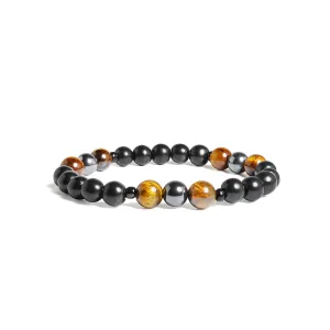 Kid's Triple Shield Bracelet - Shungite Hematite Tigers Eye