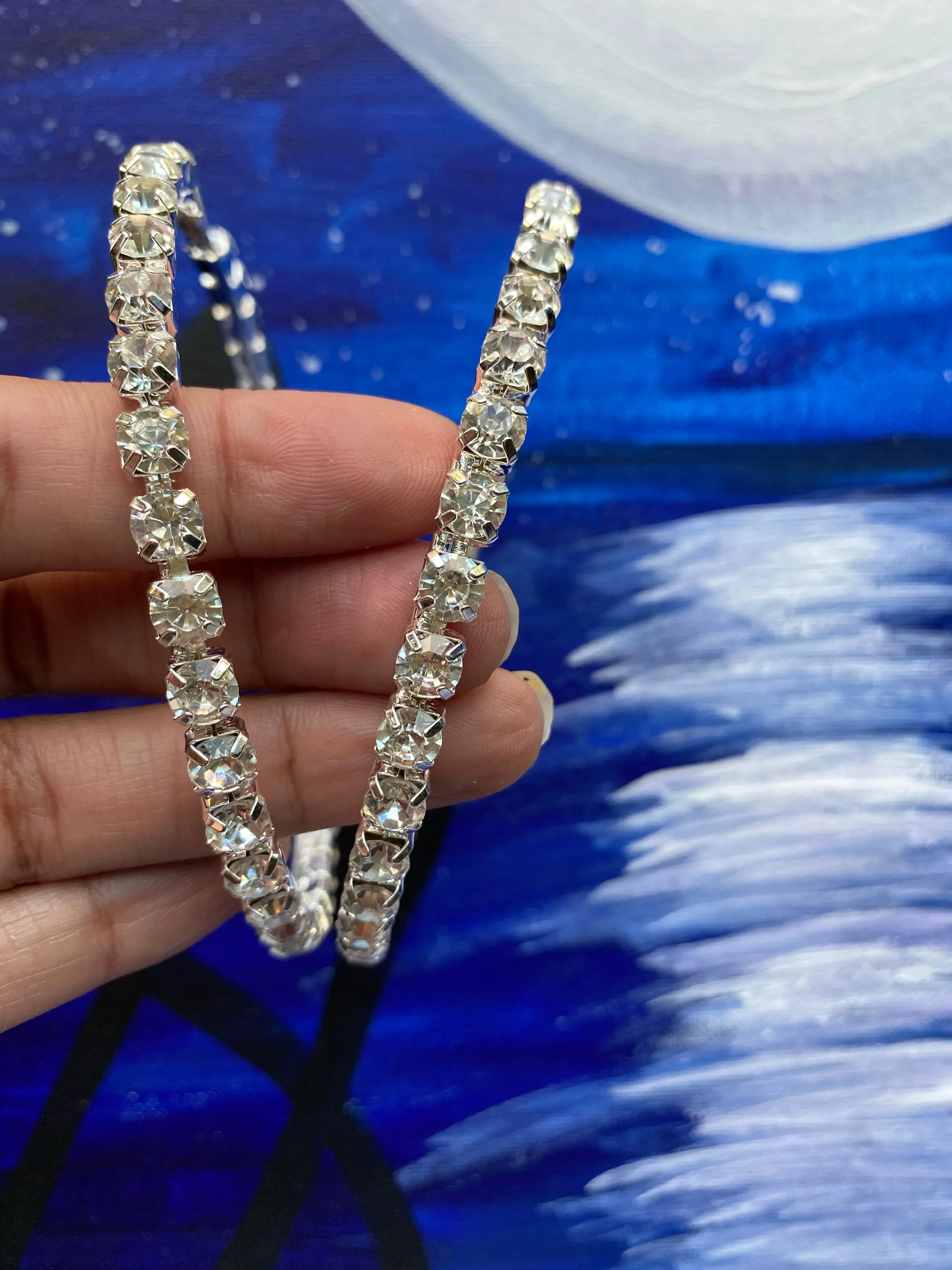 Large Rhinestones Bling Hoop Earrings