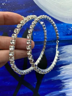 Large Rhinestones Bling Hoop Earrings