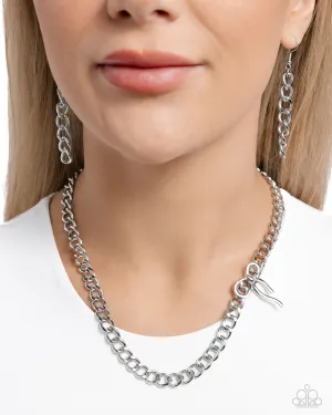 Leading Loops - Silver - Curb Chain with Bow Paparazzi Short Necklace