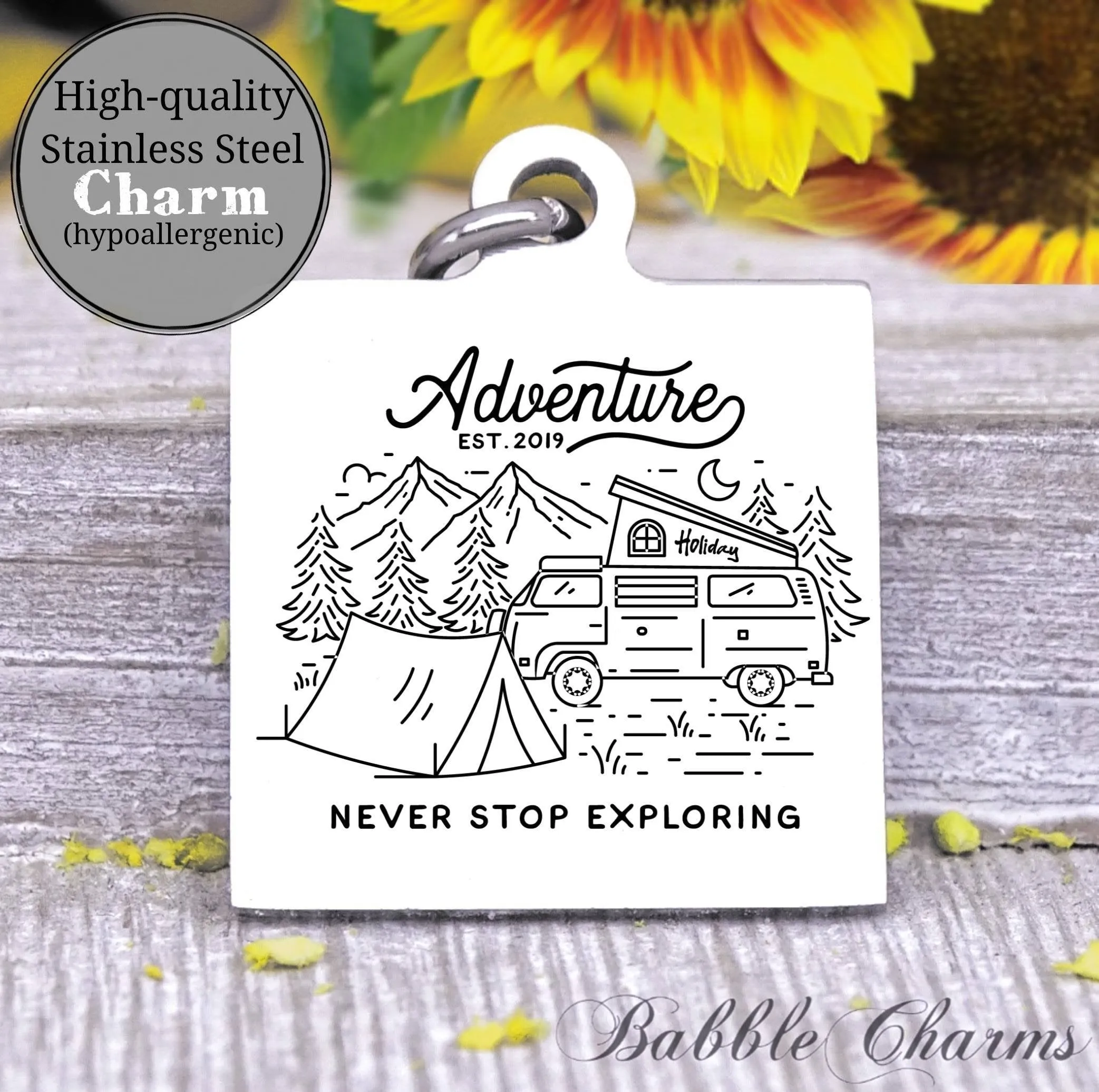 Let's go Adventure, never stop exploring, new adventures, adventure charm, Steel charm 20mm very high quality..Perfect for DIY projects