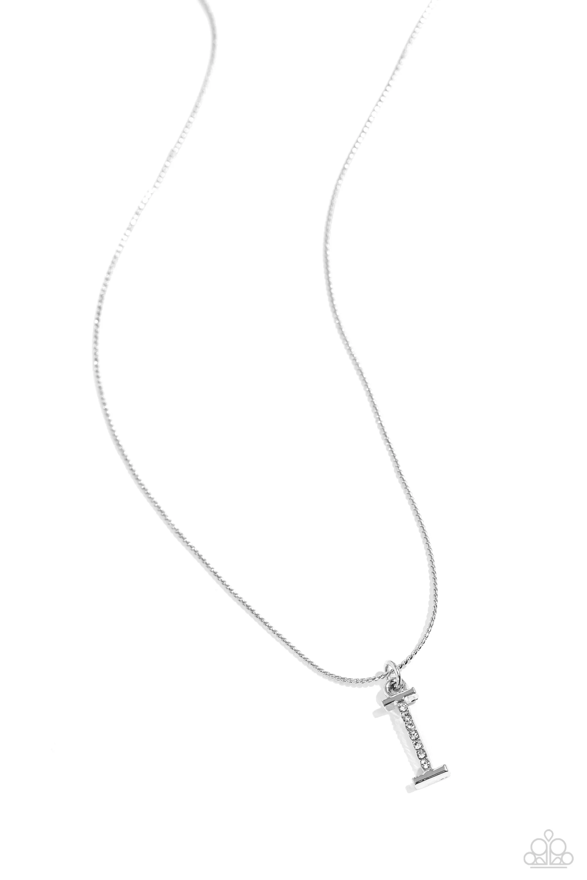 Letter of the Law - I - White Rhinestone Silver Initial Paparazzi Short Necklace