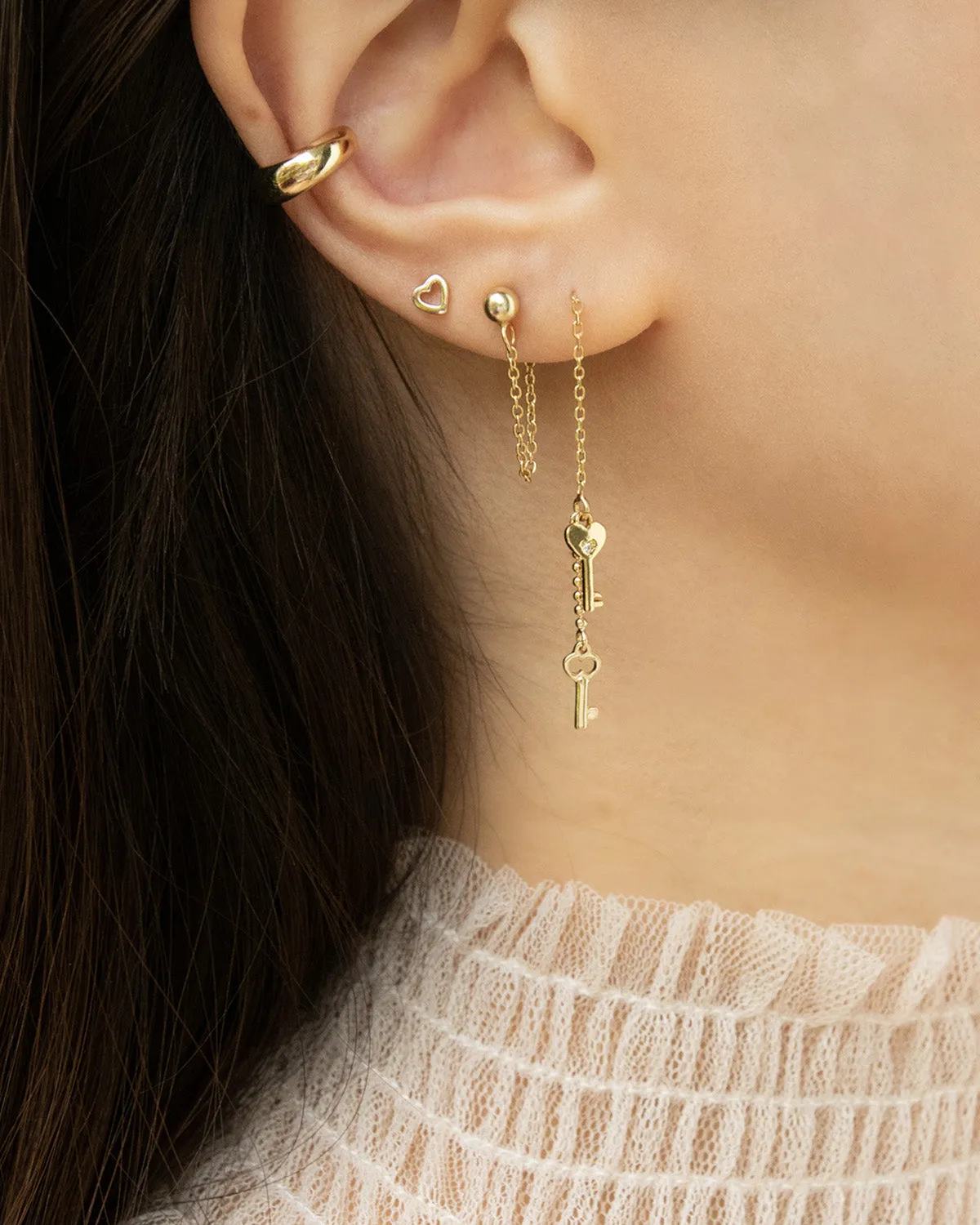 LOCK and Key Threader Earrings