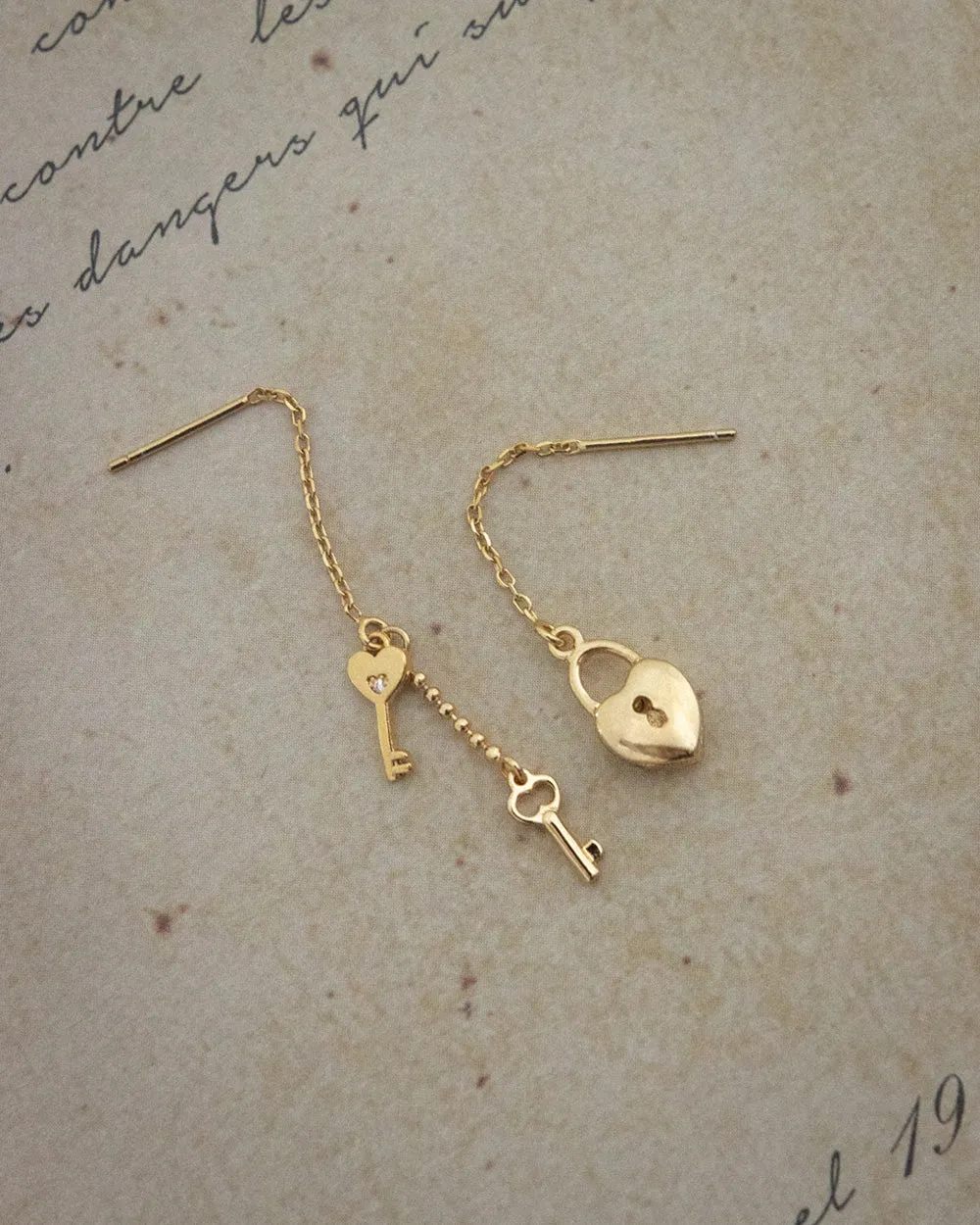 LOCK and Key Threader Earrings