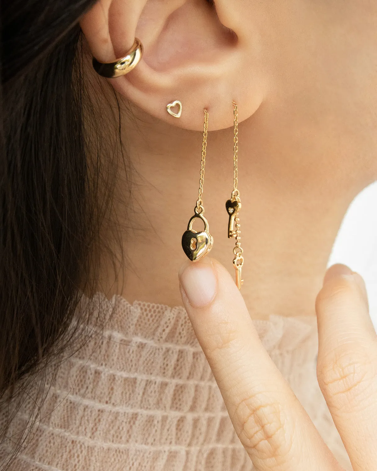 LOCK and Key Threader Earrings