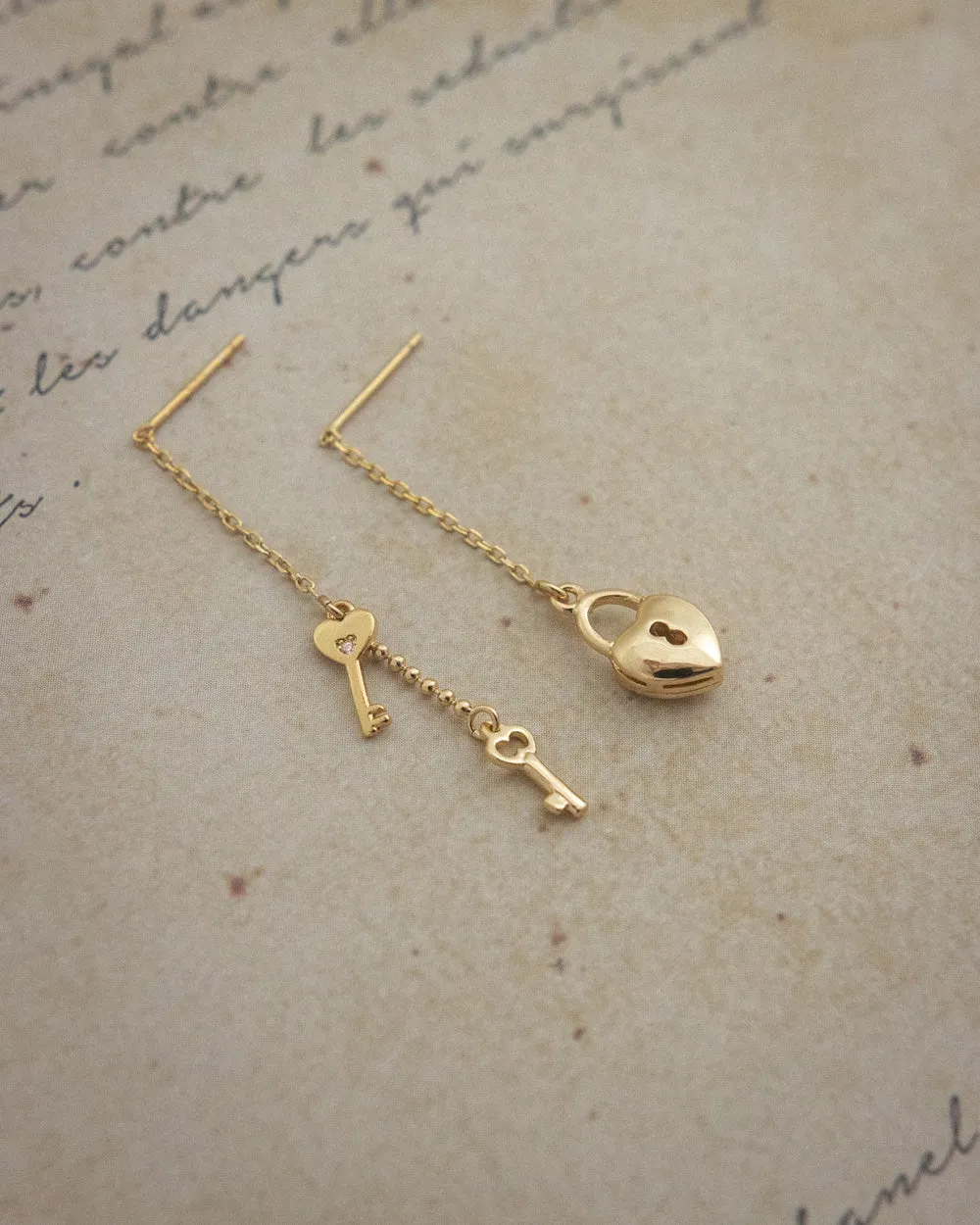 LOCK and Key Threader Earrings