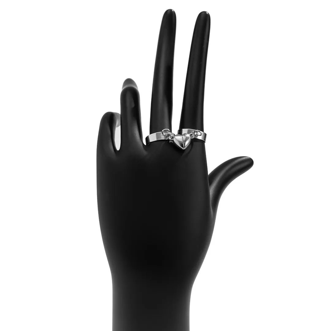 Magnetic Heart Silver Matching Love Couple Rings