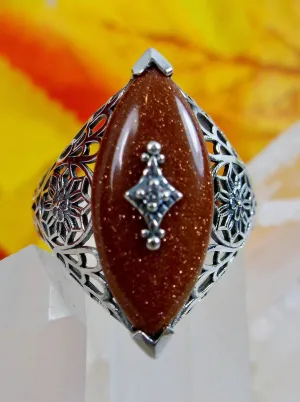 Marquise Ring, Orange Glitter Glass, Edwardian Style Jewelry #D236