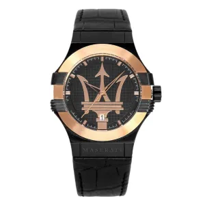 Maserati Potenza Black Leather Strap Black Dial Quartz Watch for Gents - R8851108032