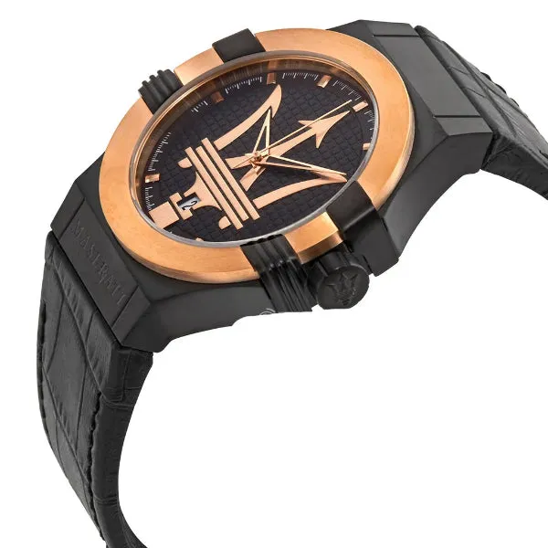 Maserati Potenza Black Leather Strap Black Dial Quartz Watch for Gents - R8851108032