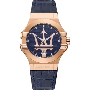 Maserati Potenza Blue Leather Strap Blue Dial Quartz Watch for Gents - R8851108027