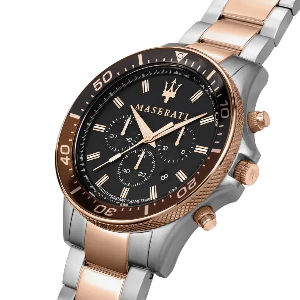 Maserati Sfida Two-Tone Stainless Steel Black Dial Quartz Watch for Gents - R8873640009