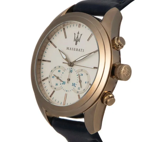 Maserati Traguardo Blue Leather Strap Grey Dial Quartz Watch for Gents - R8871612016
