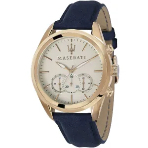 Maserati Traguardo Blue Leather Strap Grey Dial Quartz Watch for Gents - R8871612016