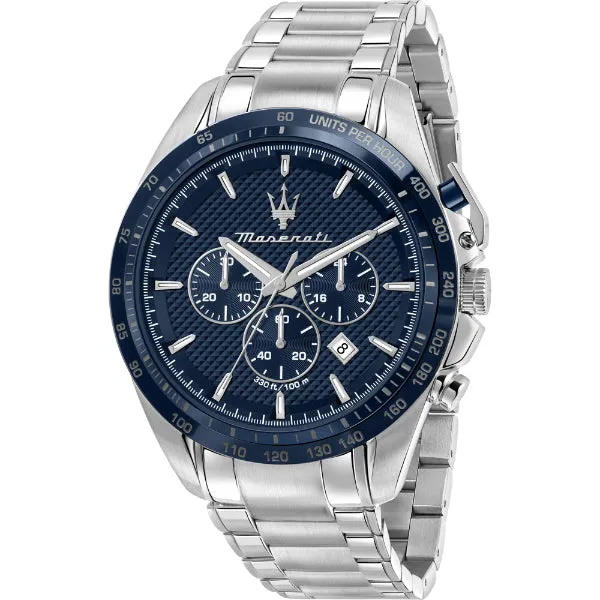 Maserati Traguardo Silver Stainless Steel Blue Dial Quartz Watch for Gents - R8873612043