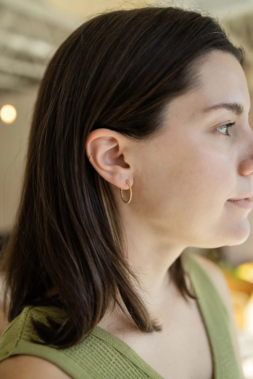 Medium Beaded Hoop Earrings in Gold
