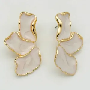 Metal Flower Cream Epoxy Earring Stud Women Fashion Gold Color Plating Irregular Post Earrings Heavy Design Statement Earrings