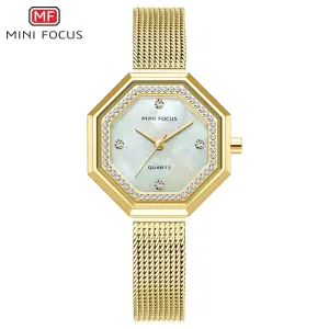Mini Focus Gold Mesh Bracelet Silver Dial Quartz Watch for Ladies - MF0304L-02