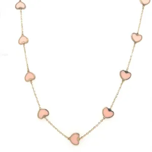 Mini Heart Station Necklace/Pink Opal