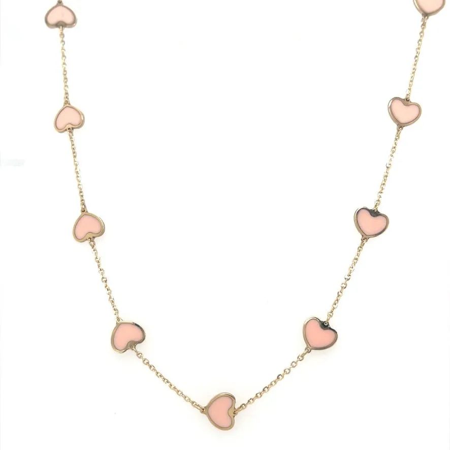 Mini Heart Station Necklace/Pink Opal