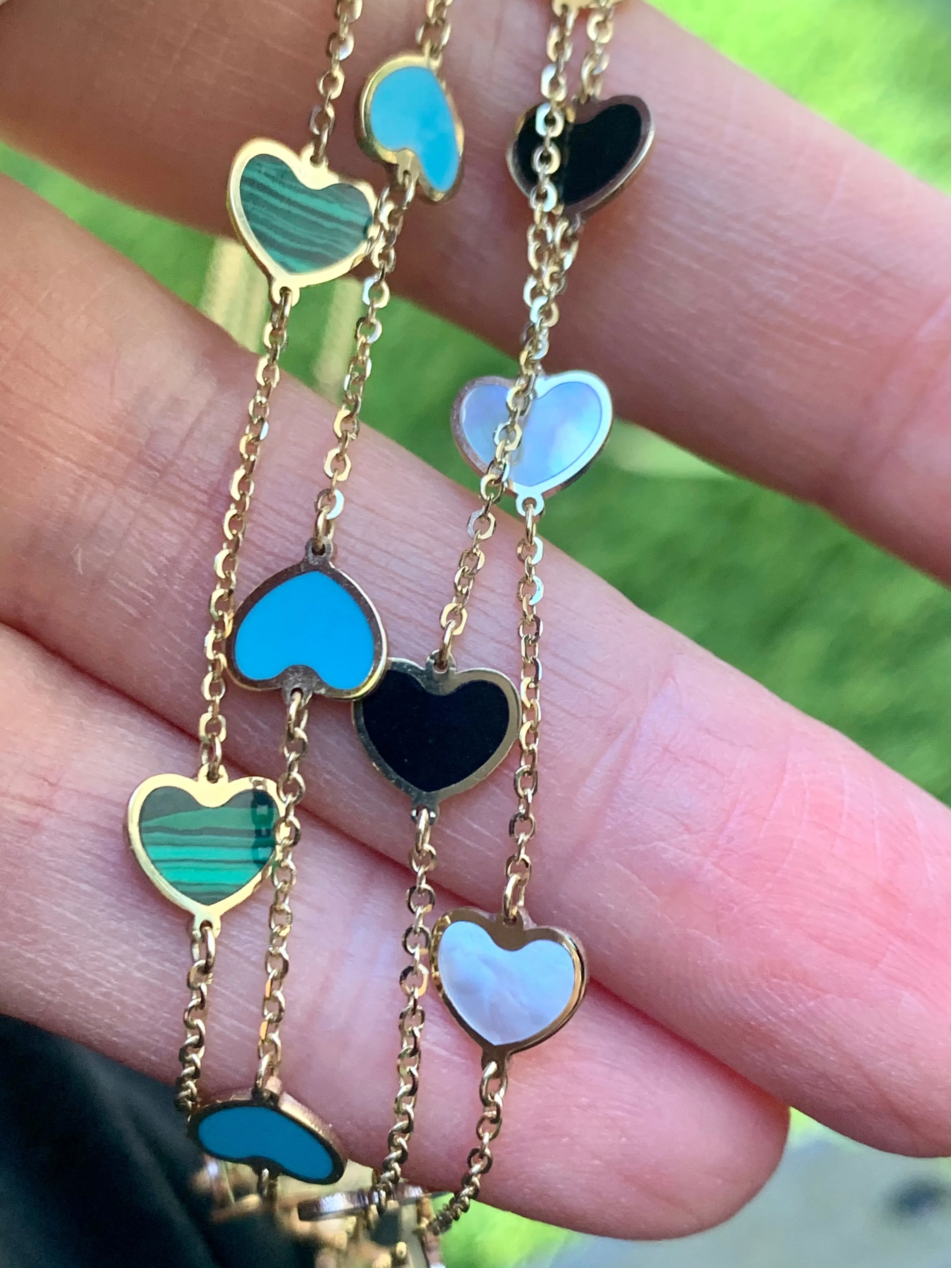 Mini Heart Station Necklace/Pink Opal