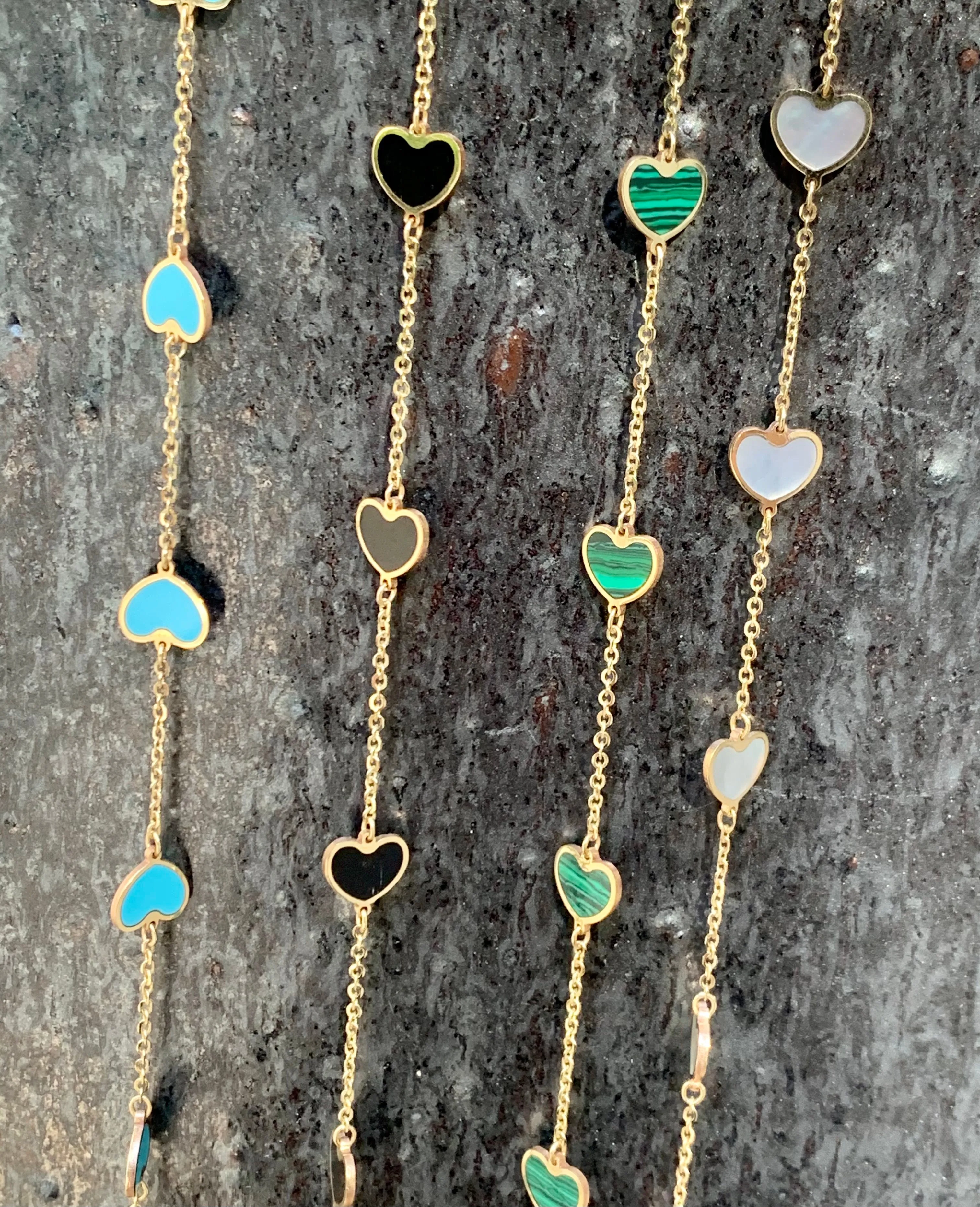 Mini Heart Station Necklace/Pink Opal