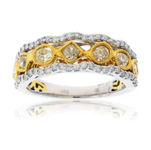 Mixed Cut Yellow Diamonds & Diamond Fashion Ring