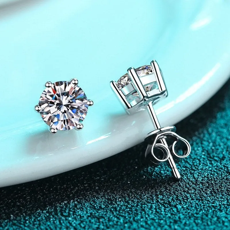 Moissanite Diamonds Studs Earrings; Classic Solitaire Six Prongs Diamonds-EM031