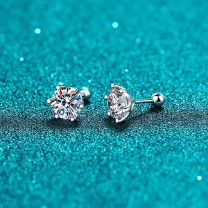 Moissanite Diamonds Studs Earrings; Classic Solitaire Six Prongs Studs, Screw Backs Earrings-EM017