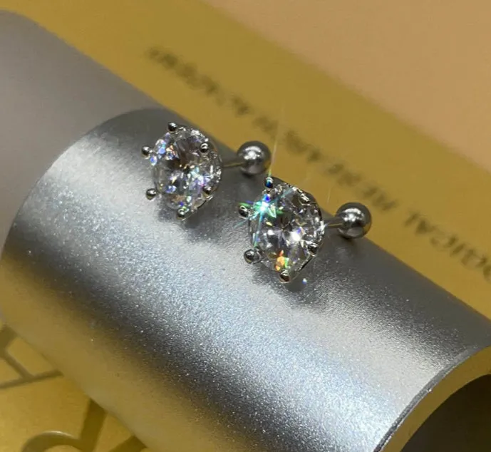 Moissanite Diamonds Studs Earrings; Classic Solitaire Six Prongs Studs, Screw Backs Earrings-EM017