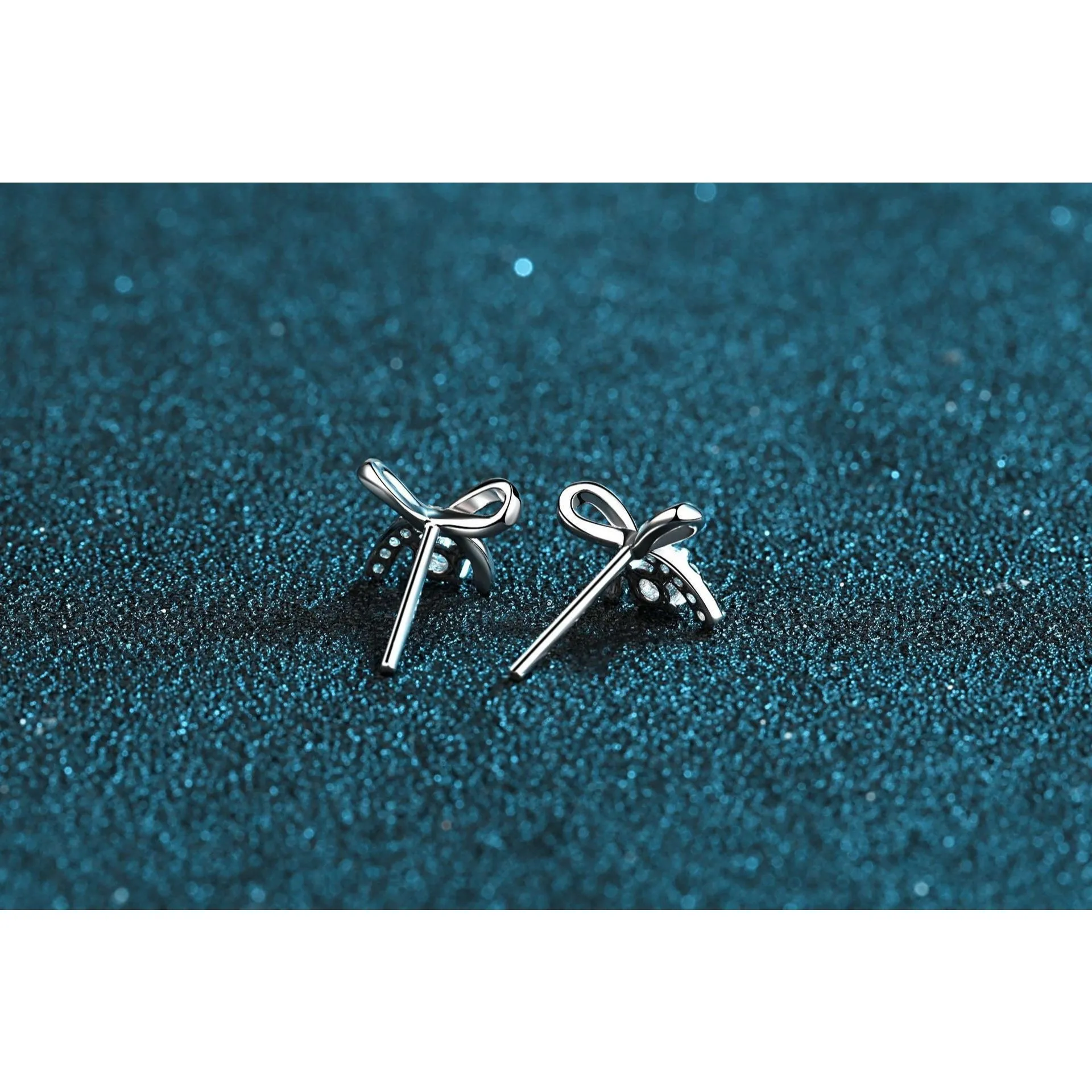 Moissanite Diamonds Studs Earrings; Miniature bow shape studs - EM029