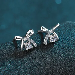 Moissanite Diamonds Studs Earrings; Miniature bow shape studs - EM029