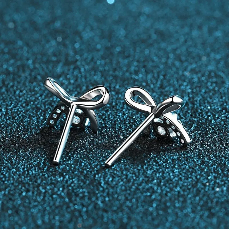 Moissanite Diamonds Studs Earrings; Miniature bow shape studs - EM029