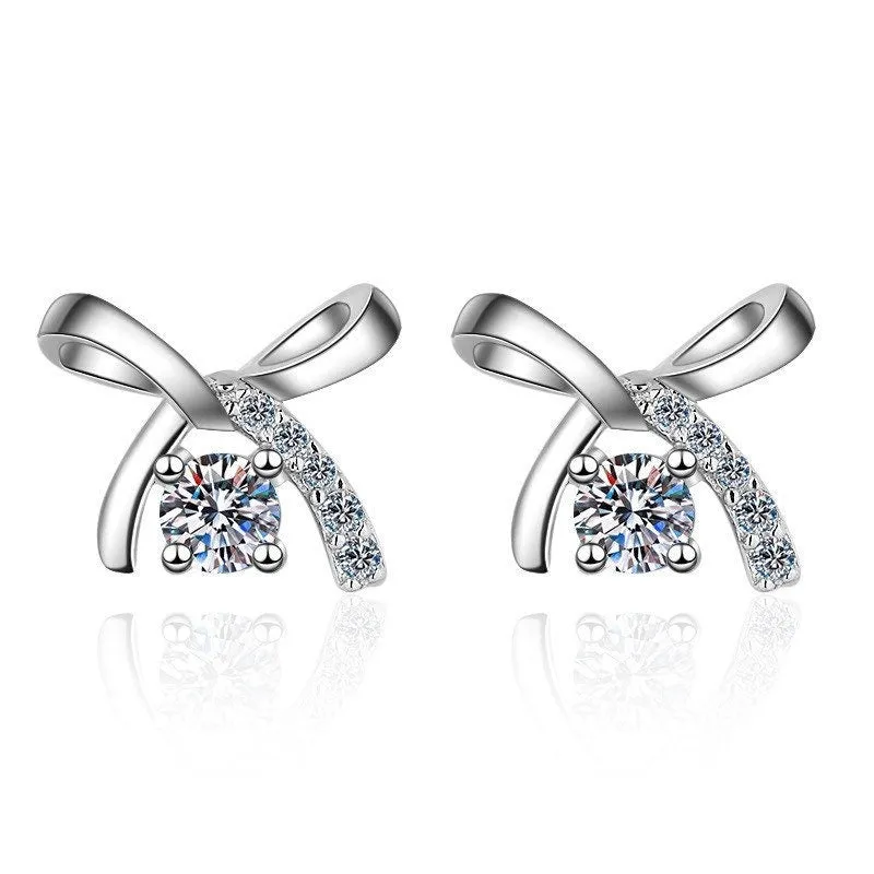Moissanite Diamonds Studs Earrings; Miniature bow shape studs - EM029
