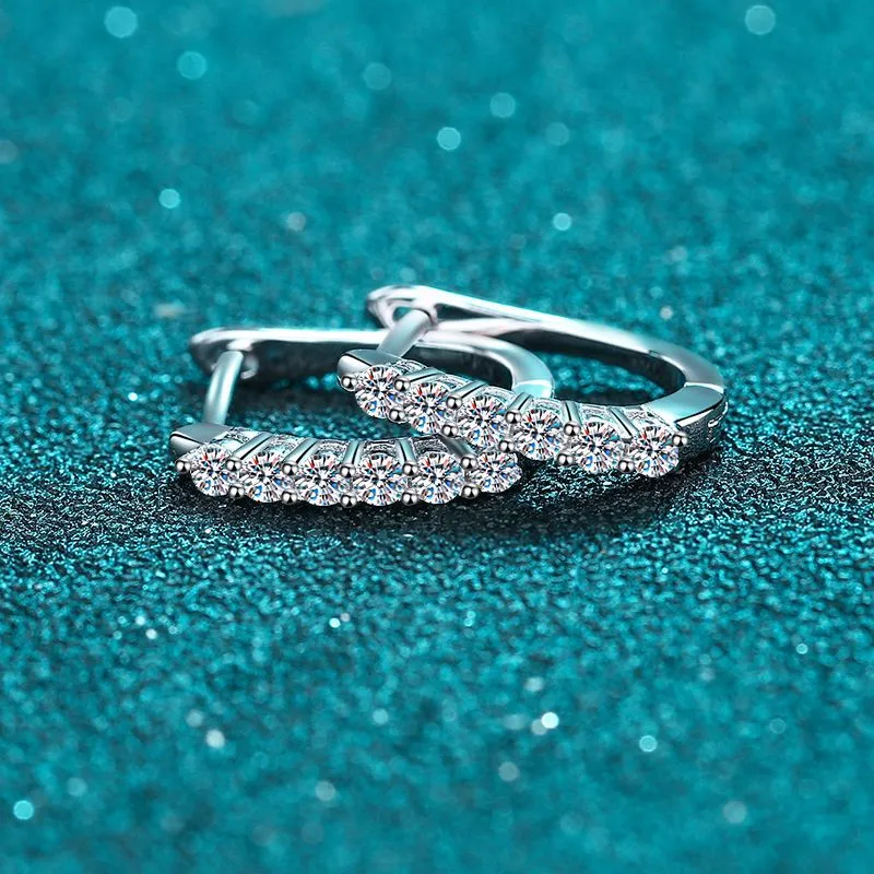 Moissanite Huggie Earrings, One row Moissanite Hoop Earrings -EM016