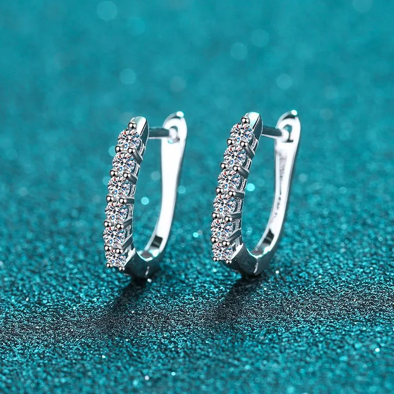 Moissanite Huggie Earrings, One row Moissanite Hoop Earrings -EM016