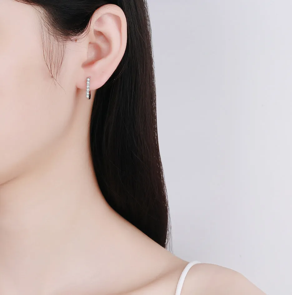 Moissanite Huggie Earrings, One row Moissanite Hoop Earrings -EM016