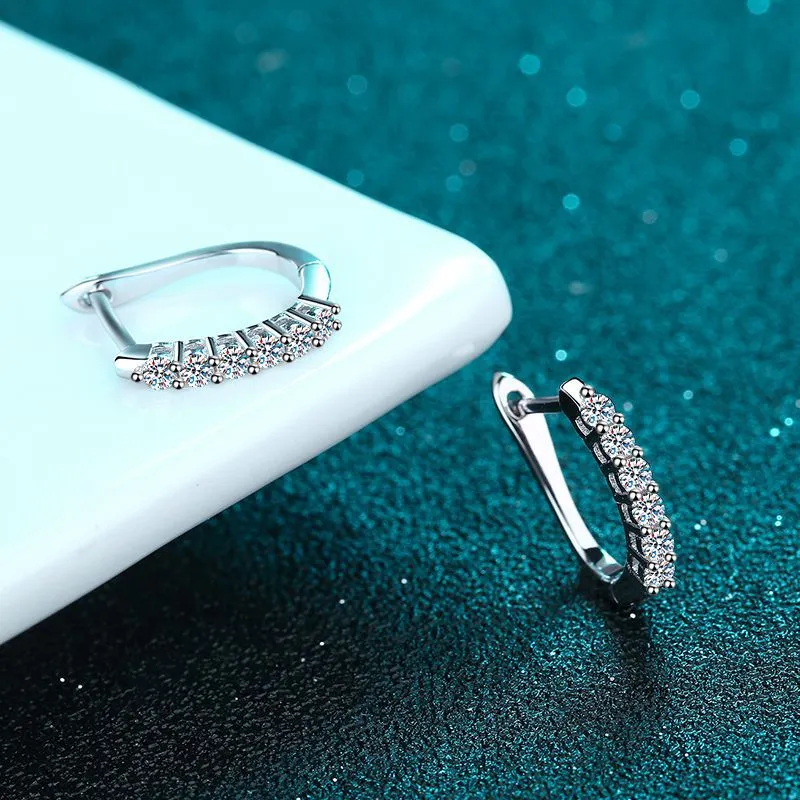 Moissanite Huggie Earrings, One row Moissanite Hoop Earrings -EM016