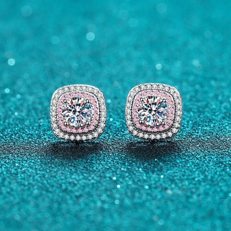 Moissanite Studs Earrings, Pink Moissanite Studs Earrings-EM026