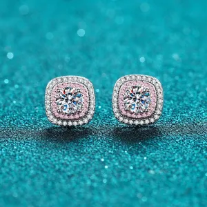 Moissanite Studs Earrings, Pink Moissanite Studs Earrings-EM026