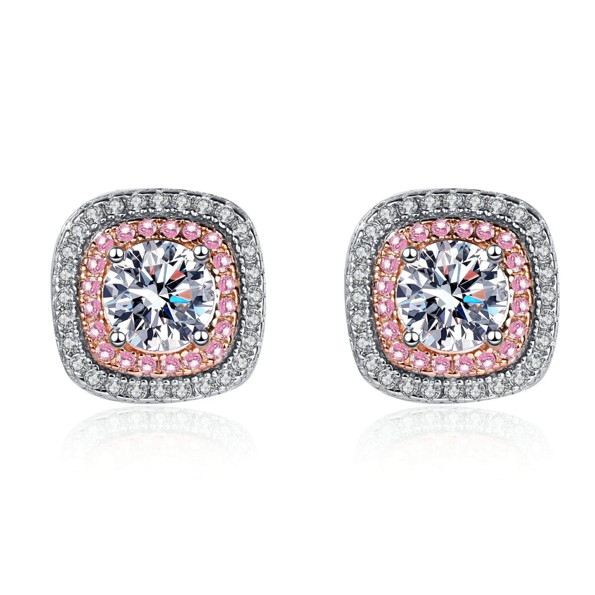 Moissanite Studs Earrings, Pink Moissanite Studs Earrings-EM026