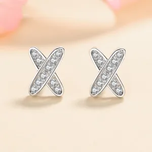 Moissanite Studs Earrings, X shape Moissante Studs-EM019