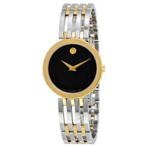 Movado Esperanza Silver Stainless Steel Black Dial Quartz Watch for Ladies - 607053